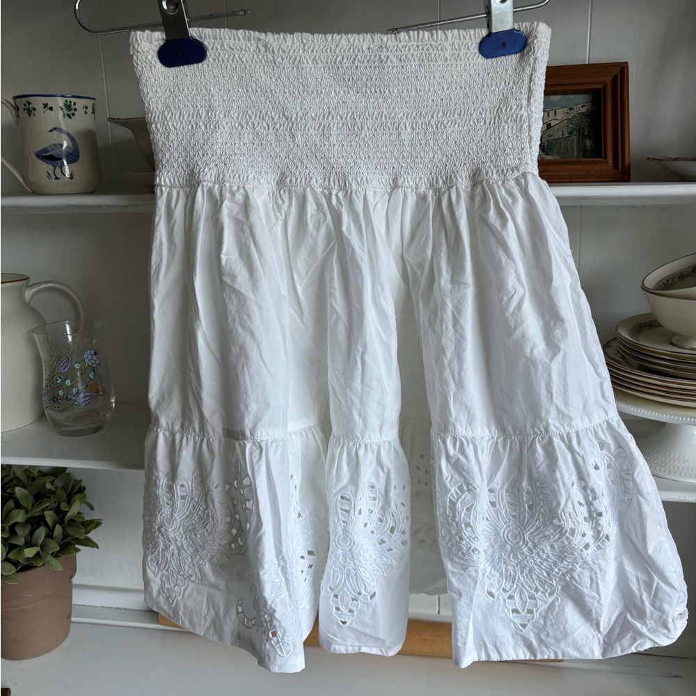Ralph Lauren White Bubble Mini Skirt with Smocked Tiered Design